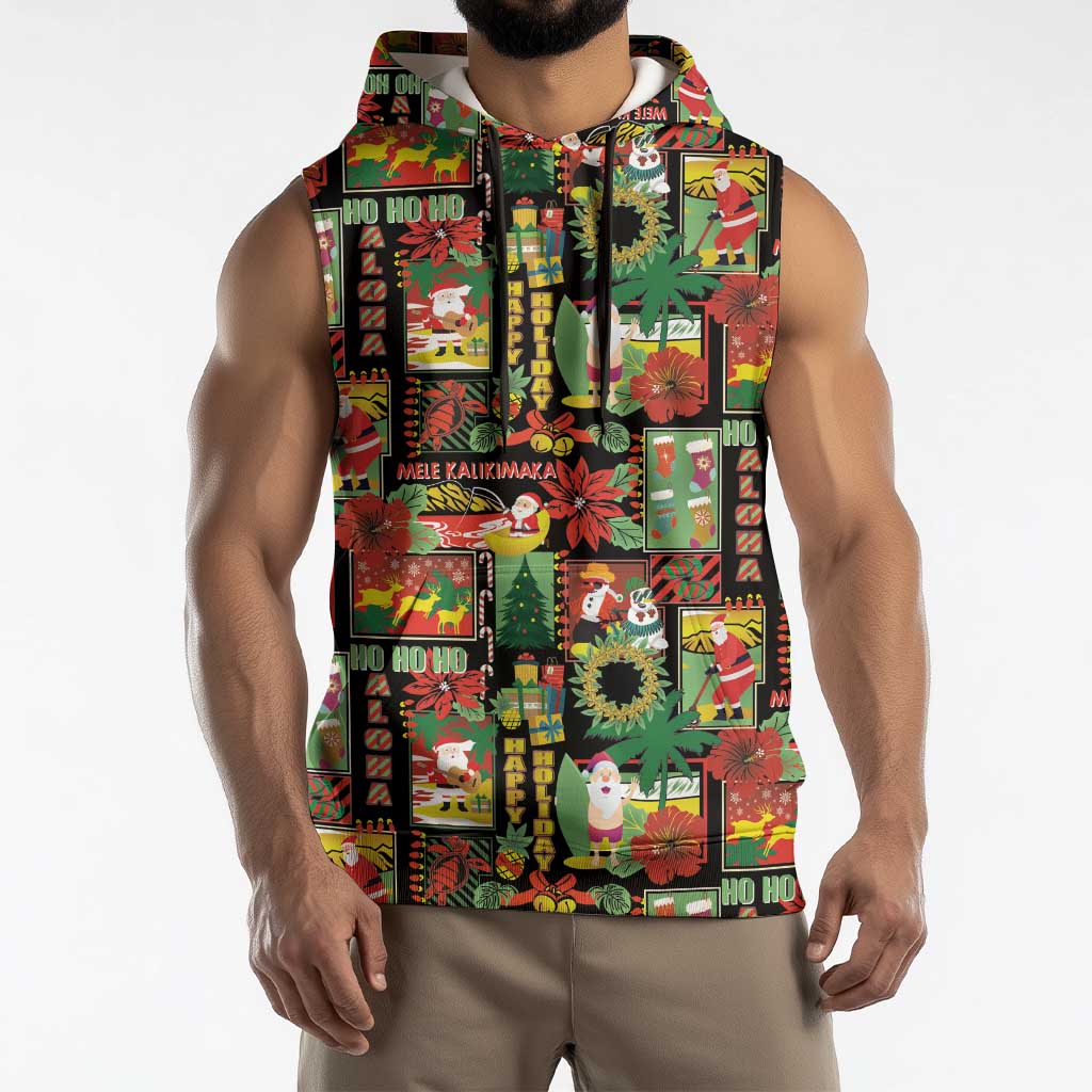 Hawaiian Santa Christmas Pattern Sleeveless Hoodie Black Version LT01 - Polynesian Pride