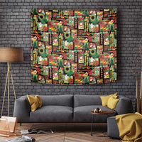 Hawaiian Santa Christmas Pattern Tapestry Black Version LT01 Red - Polynesian Pride