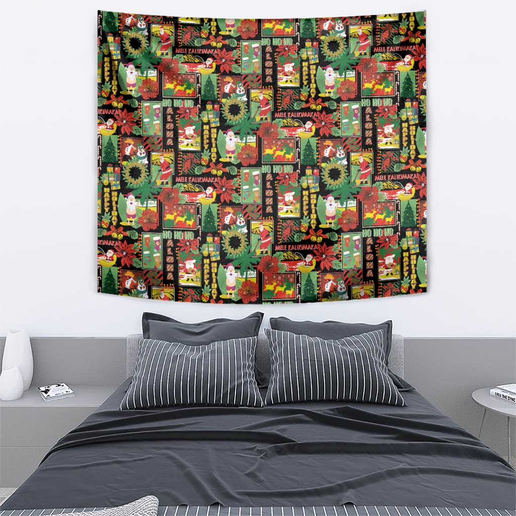 Hawaiian Santa Christmas Pattern Tapestry Black Version LT01 - Polynesian Pride