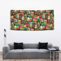 Hawaiian Santa Christmas Pattern Tapestry Black Version LT01 - Polynesian Pride