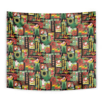 Hawaiian Santa Christmas Pattern Tapestry Black Version LT01 - Polynesian Pride