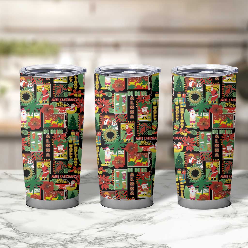 Hawaiian Santa Christmas Pattern Tumbler Cup Black Version LT01 - Polynesian Pride