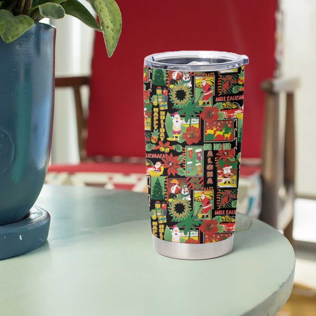 Hawaiian Santa Christmas Pattern Tumbler Cup Black Version LT01 - Polynesian Pride