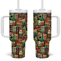 Hawaiian Santa Christmas Pattern Tumbler With Handle Black Version LT01 One Size: 40 oz Red - Polynesian Pride