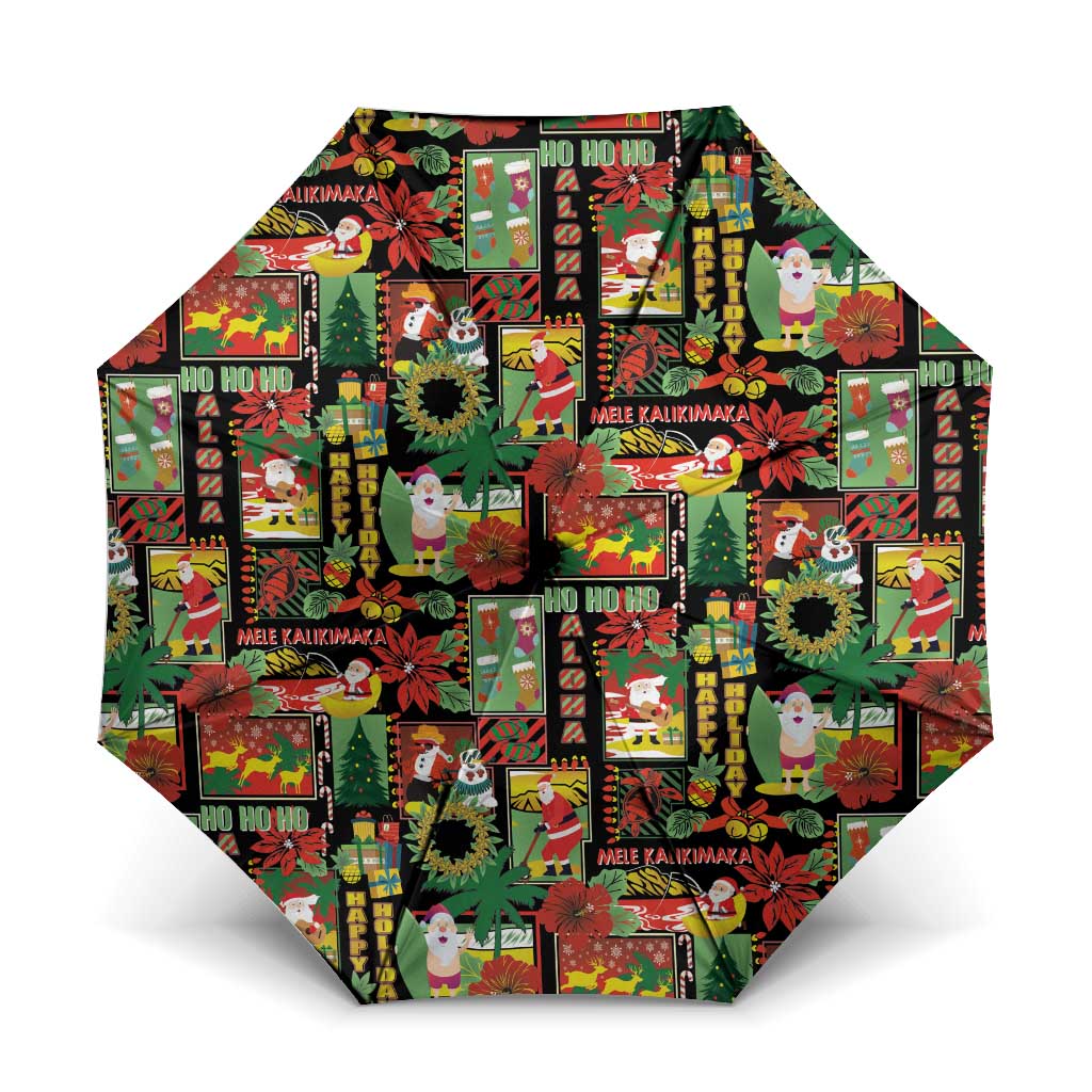 Hawaiian Santa Christmas Pattern Umbrella Black Version LT01 One Size Folded 11.42 inch Opened Diameter 37.4 inch Red - Polynesian Pride