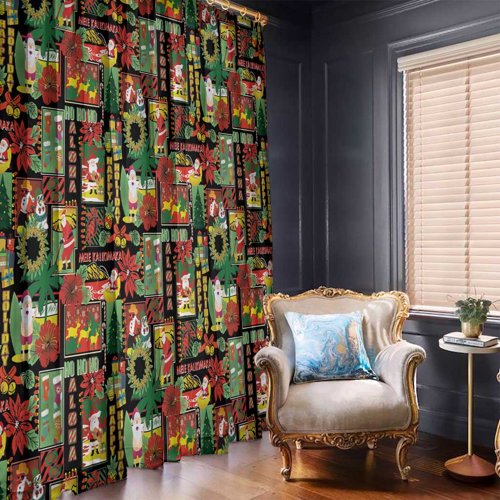 Hawaiian Santa Christmas Pattern Window Curtain Black Version LT01 - Polynesian Pride