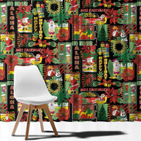 Hawaiian Santa Christmas Pattern Window Curtain Black Version LT01 - Polynesian Pride
