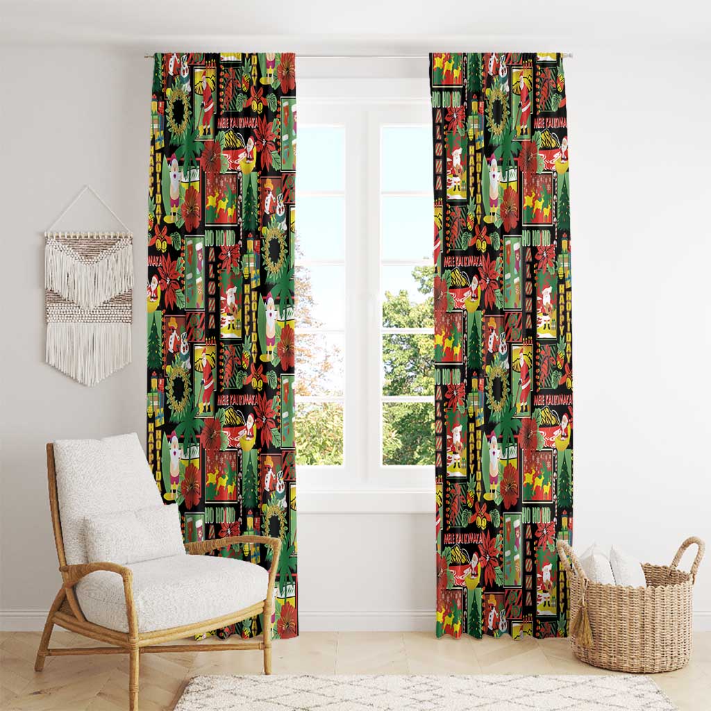 Hawaiian Santa Christmas Pattern Window Curtain Black Version LT01 - Polynesian Pride