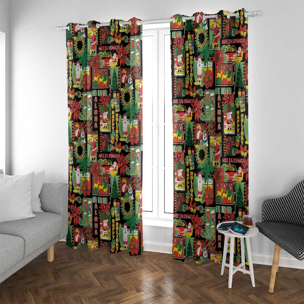 Hawaiian Santa Christmas Pattern Window Curtain Black Version LT01 With Grommets Red - Polynesian Pride