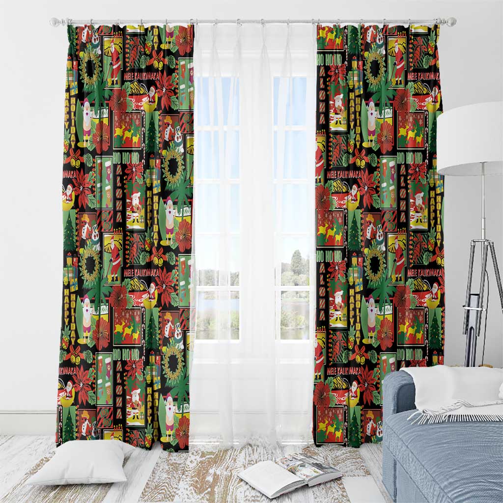 Hawaiian Santa Christmas Pattern Window Curtain Black Version LT01 - Polynesian Pride