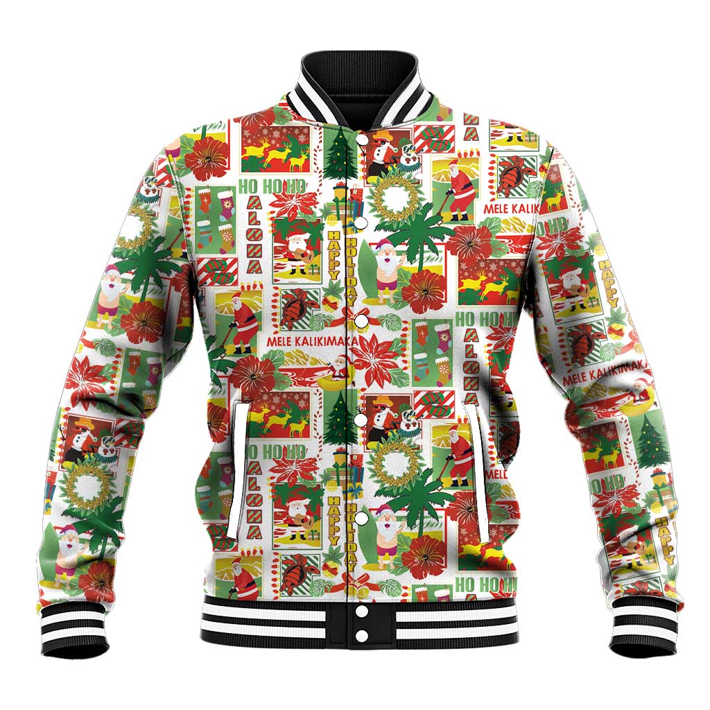 Hawaiian Santa Christmas Pattern Baseball Jacket White Version LT01 Unisex Red - Polynesian Pride