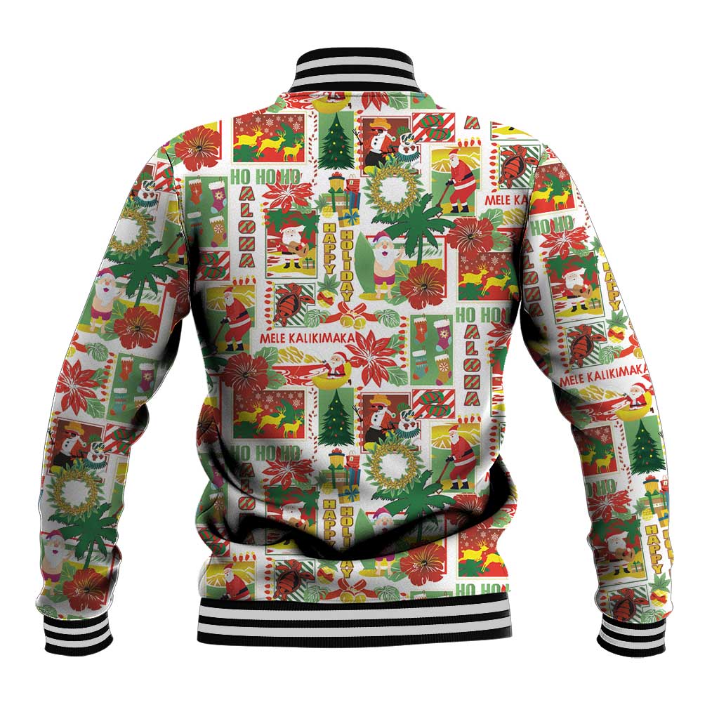 Hawaiian Santa Christmas Pattern Baseball Jacket White Version LT01 - Polynesian Pride