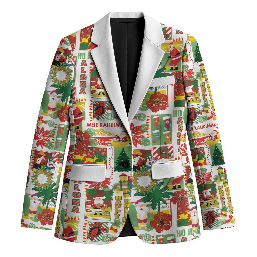 Hawaiian Santa Christmas Pattern Blazer White Version LT01 Unisex Red - Polynesian Pride