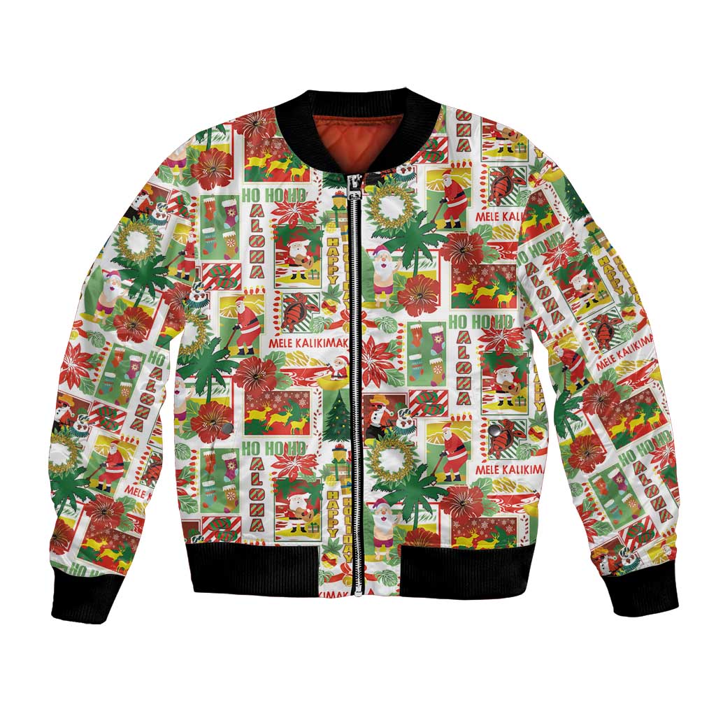 Hawaiian Santa Christmas Pattern Bomber Jacket White Version LT01 Unisex Red - Polynesian Pride
