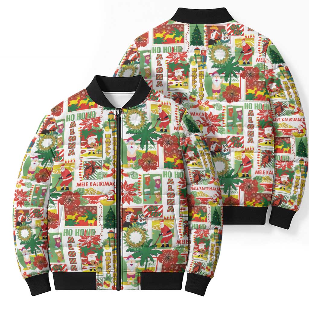 Hawaiian Santa Christmas Pattern Bomber Puffer Jacket White Version LT01 - Polynesian Pride