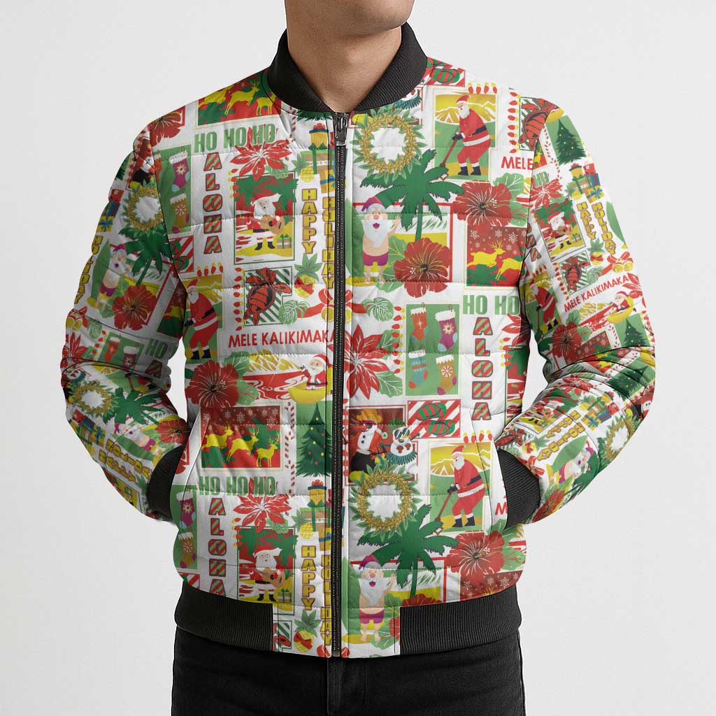 Hawaiian Santa Christmas Pattern Bomber Puffer Jacket White Version LT01 - Polynesian Pride