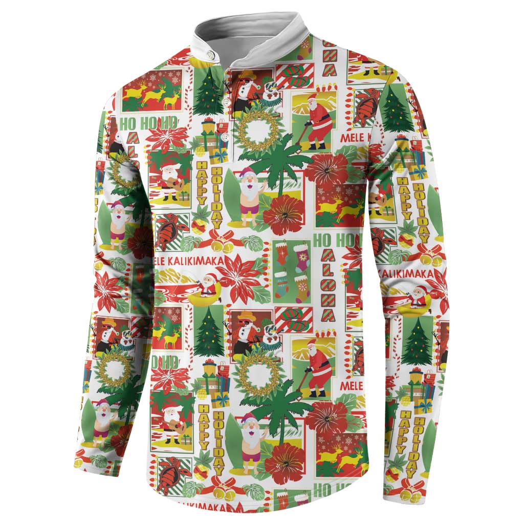Hawaiian Santa Christmas Pattern Button Sweatshirt White Version LT01 - Polynesian Pride