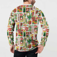 Hawaiian Santa Christmas Pattern Button Sweatshirt White Version LT01 - Polynesian Pride