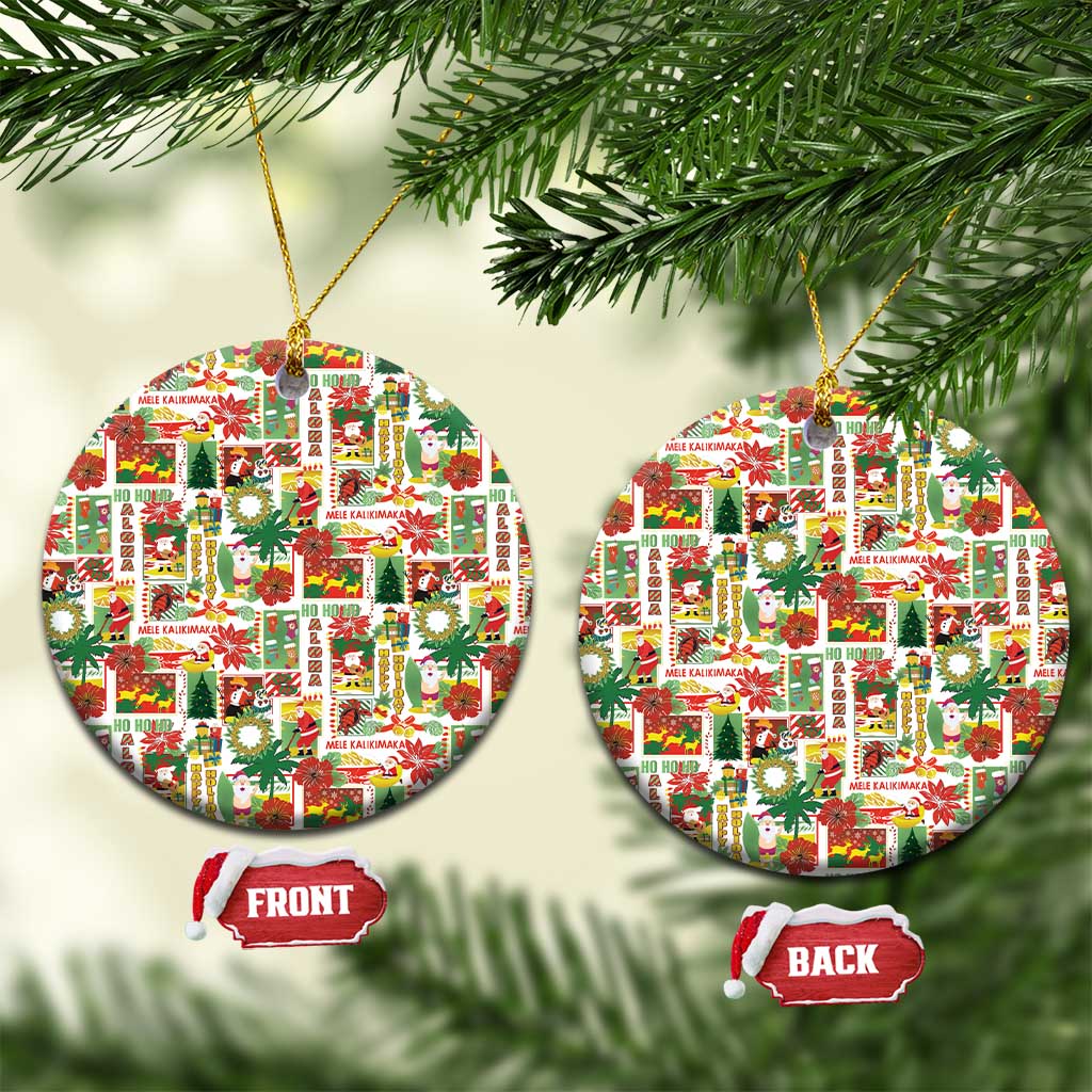 Hawaiian Santa Christmas Pattern Ceramic Ornament White Version LT01 Circle Red - Polynesian Pride