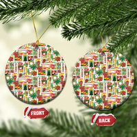 Hawaiian Santa Christmas Pattern Ceramic Ornament White Version LT01 Circle Red - Polynesian Pride