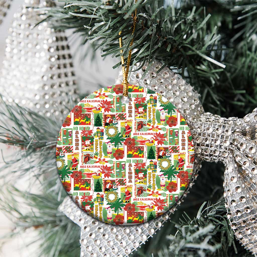 Hawaiian Santa Christmas Pattern Ceramic Ornament White Version LT01 - Polynesian Pride