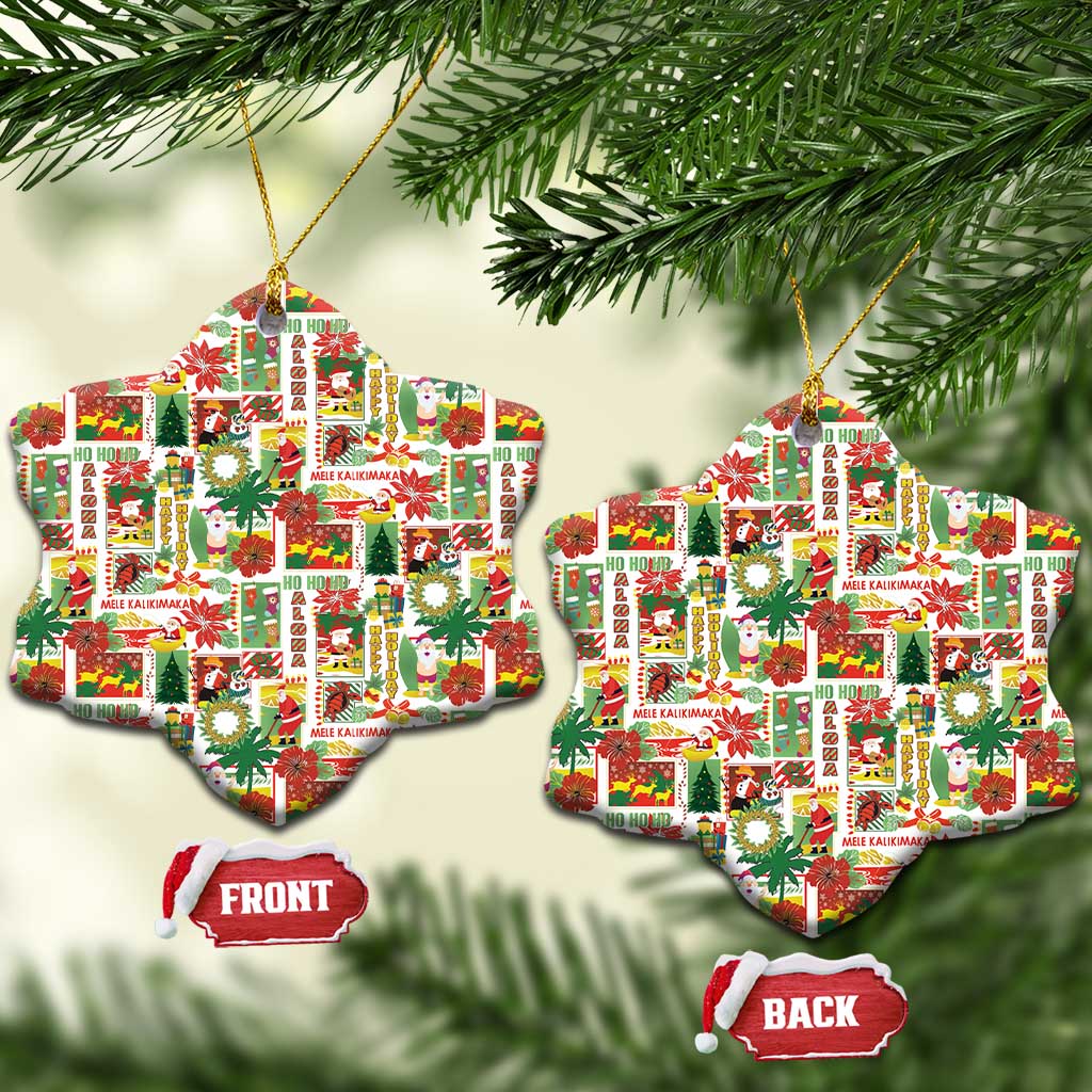 Hawaiian Santa Christmas Pattern Ceramic Ornament White Version LT01 Snow Flake Red - Polynesian Pride