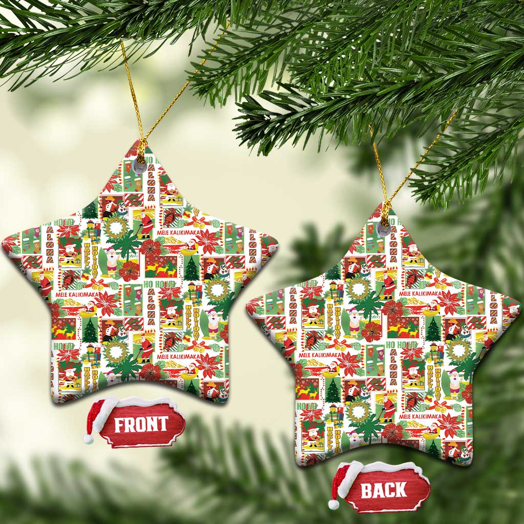 Hawaiian Santa Christmas Pattern Ceramic Ornament White Version LT01 Star Red - Polynesian Pride