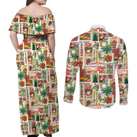 Hawaiian Santa Christmas Pattern Couples Matching Off Shoulder Maxi Dress and Long Sleeve Button Shirt White Version LT01 - Polynesian Pride