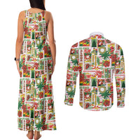 Hawaiian Santa Christmas Pattern Couples Matching Tank Maxi Dress and Long Sleeve Button Shirt White Version LT01 - Polynesian Pride