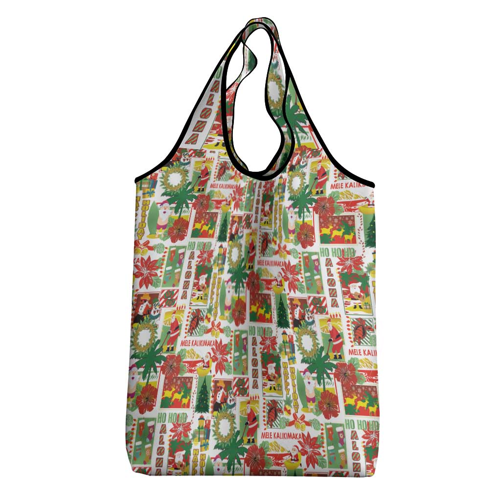 Hawaiian Santa Christmas Pattern Grocery Bag White Version LT01 - Polynesian Pride