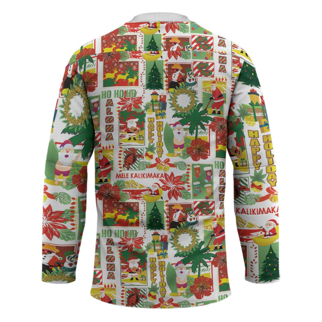 Hawaiian Santa Christmas Pattern Hockey Jersey White Version LT01 - Polynesian Pride