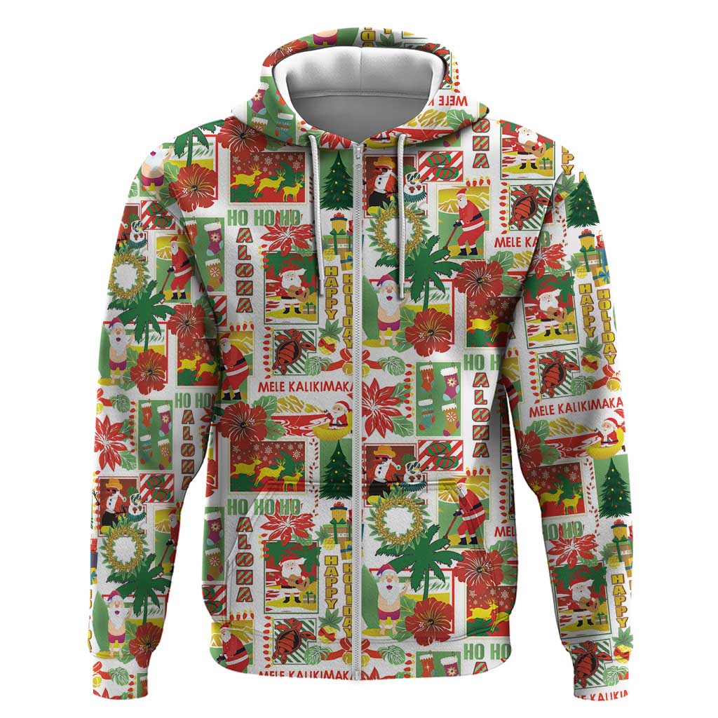 Hawaiian Santa Christmas Pattern Hoodie White Version LT01 Zip Hoodie Red - Polynesian Pride