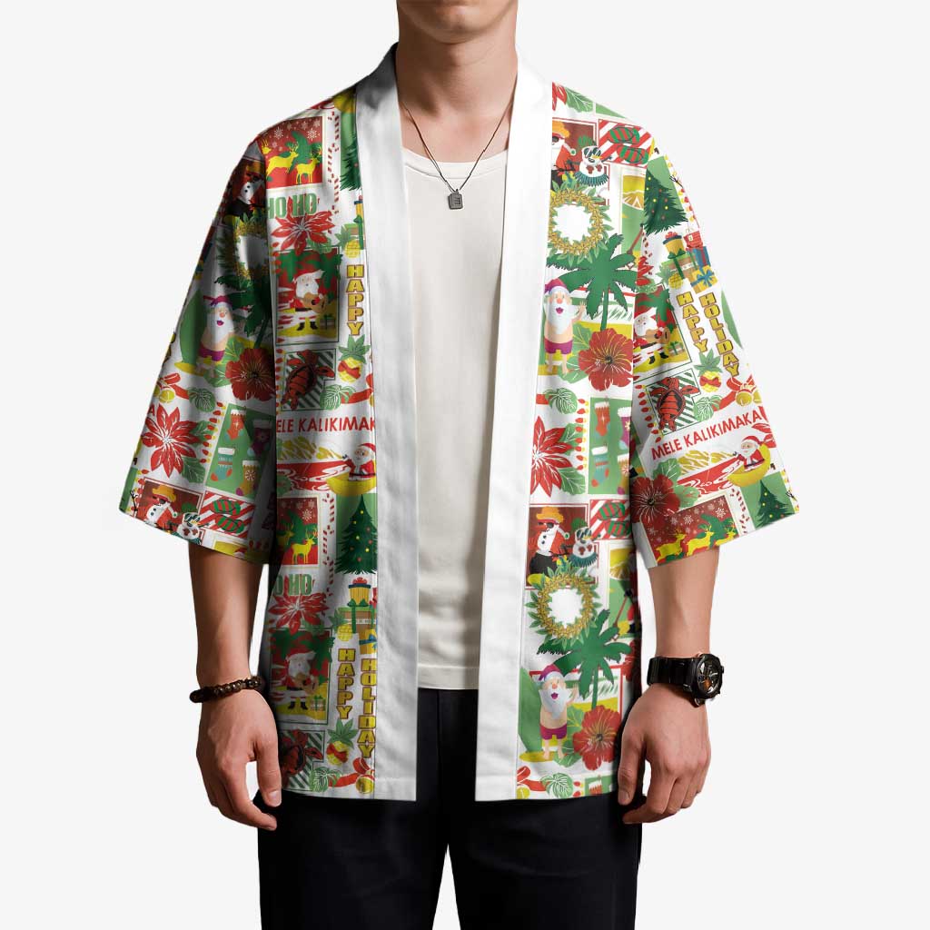 Hawaiian Santa Christmas Pattern Kimono White Version LT01 - Polynesian Pride