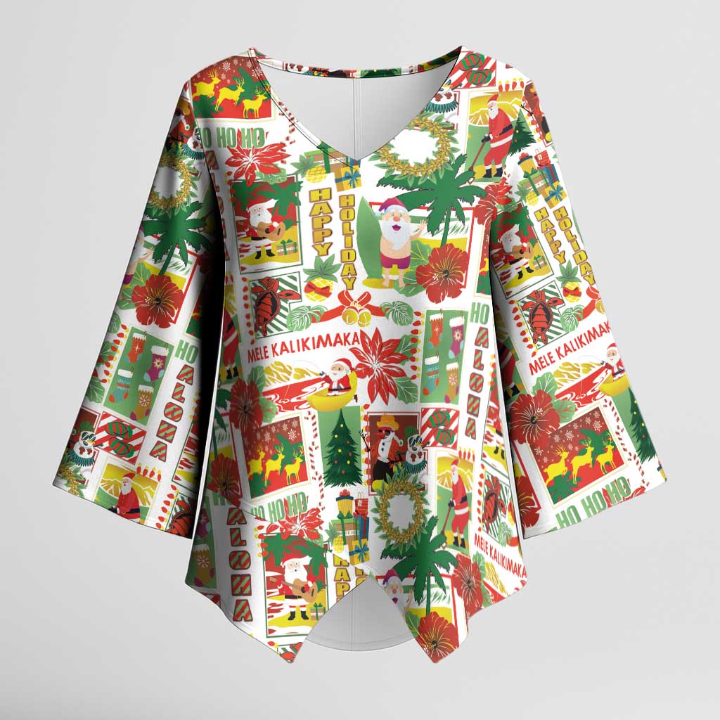 Hawaiian Santa Christmas Pattern Kimono Sleeve Blouse White Version LT01 Female Red - Polynesian Pride