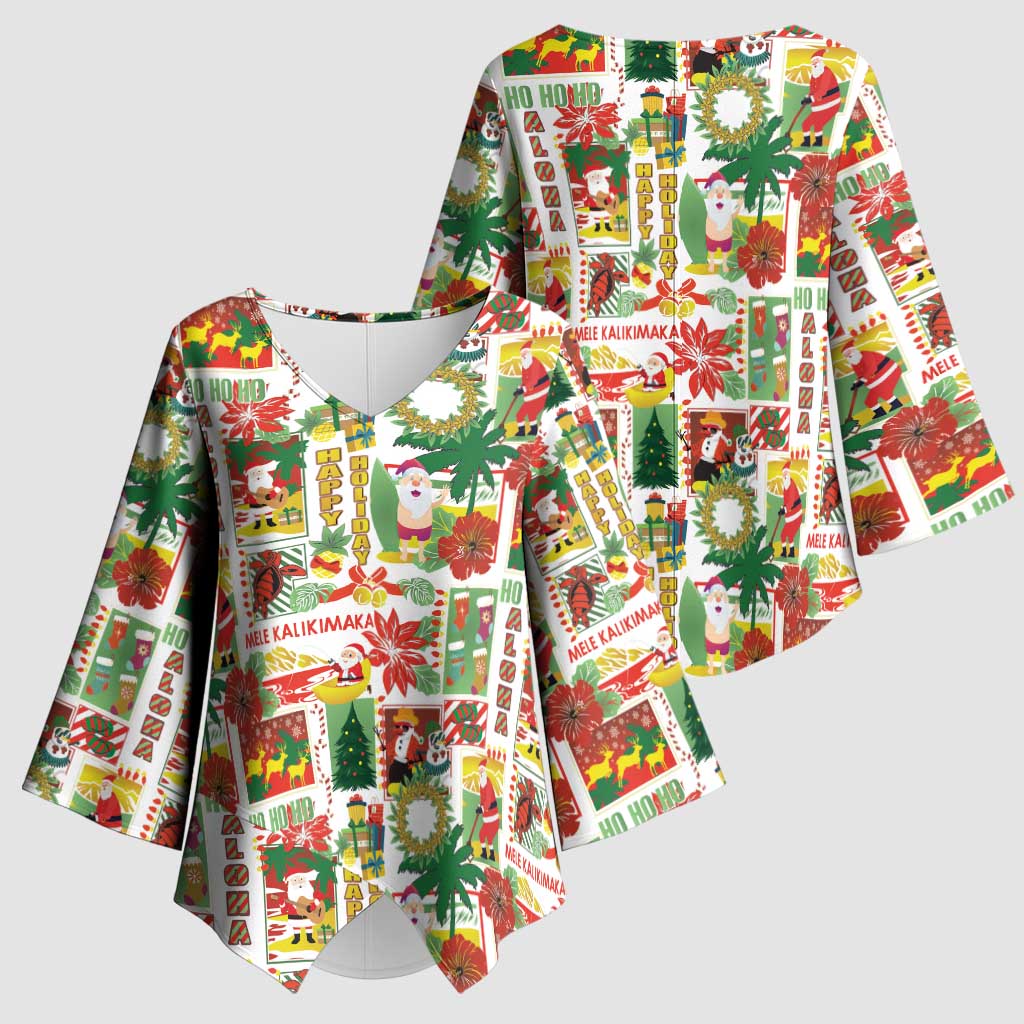 Hawaiian Santa Christmas Pattern Kimono Sleeve Blouse White Version LT01 - Polynesian Pride