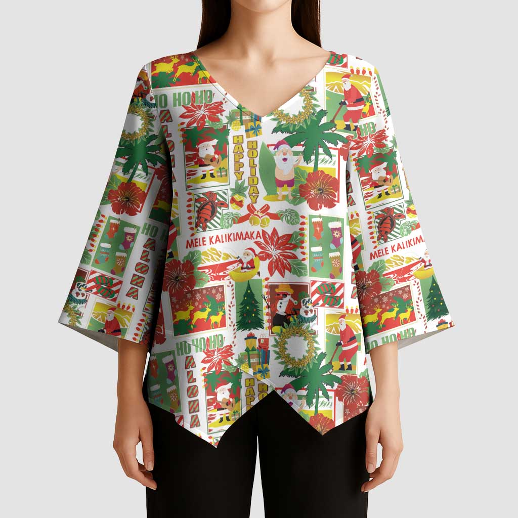 Hawaiian Santa Christmas Pattern Kimono Sleeve Blouse White Version LT01 - Polynesian Pride