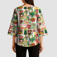 Hawaiian Santa Christmas Pattern Kimono Sleeve Blouse White Version LT01 - Polynesian Pride
