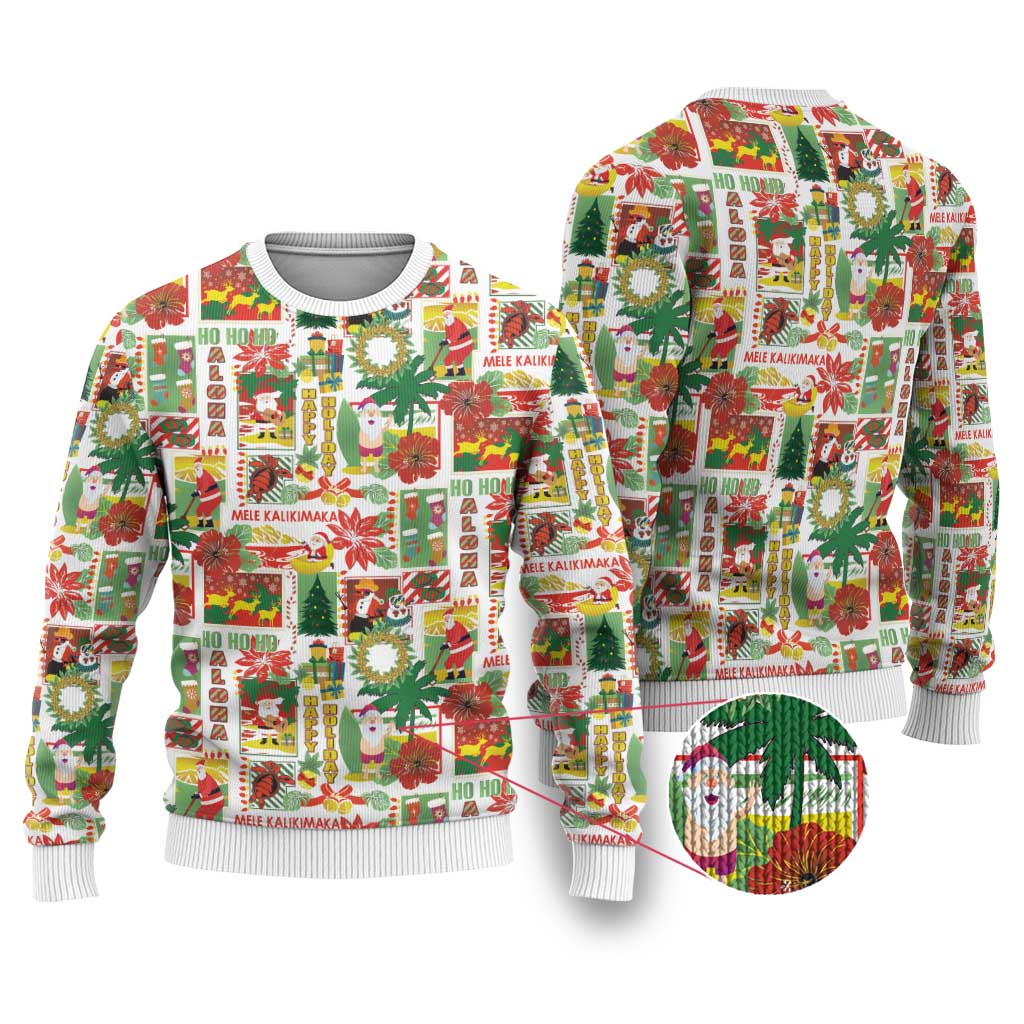 Hawaiian Santa Christmas Pattern Ugly Christmas Sweater White Version LT01 Red - Polynesian Pride