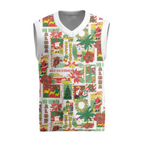 Hawaiian Santa Christmas Pattern Christmas Knitted V-Neck Vest White Version LT01 Red - Polynesian Pride