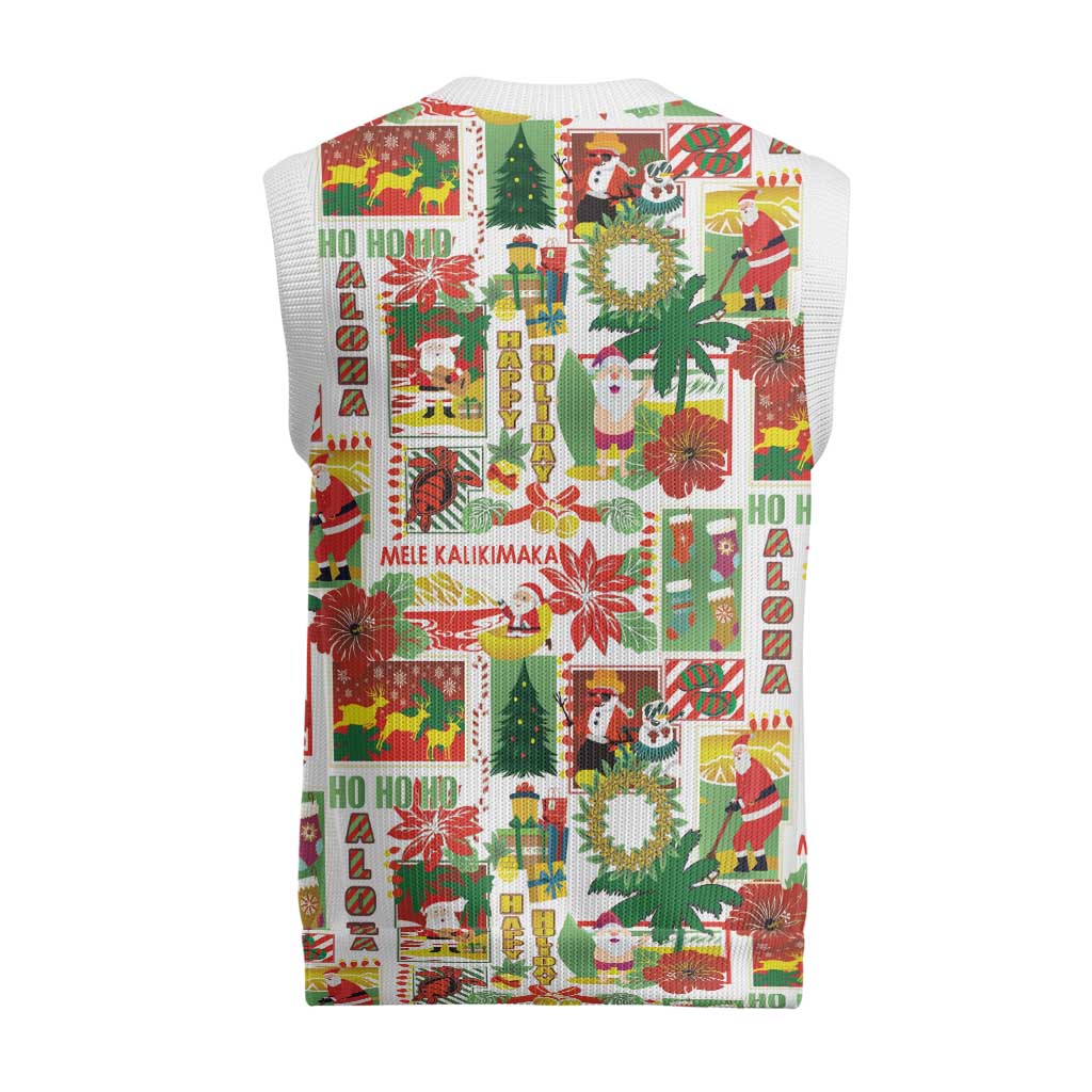 Hawaiian Santa Christmas Pattern Christmas Knitted V-Neck Vest White Version LT01 - Polynesian Pride