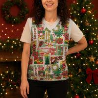 Hawaiian Santa Christmas Pattern Christmas Knitted V-Neck Vest White Version LT01 - Polynesian Pride