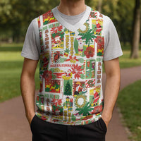 Hawaiian Santa Christmas Pattern Christmas Knitted V-Neck Vest White Version LT01 - Polynesian Pride
