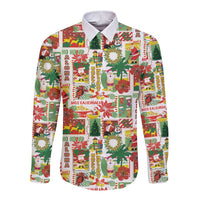 Hawaiian Santa Christmas Pattern Long Sleeve Button Shirt White Version LT01 Unisex Red - Polynesian Pride