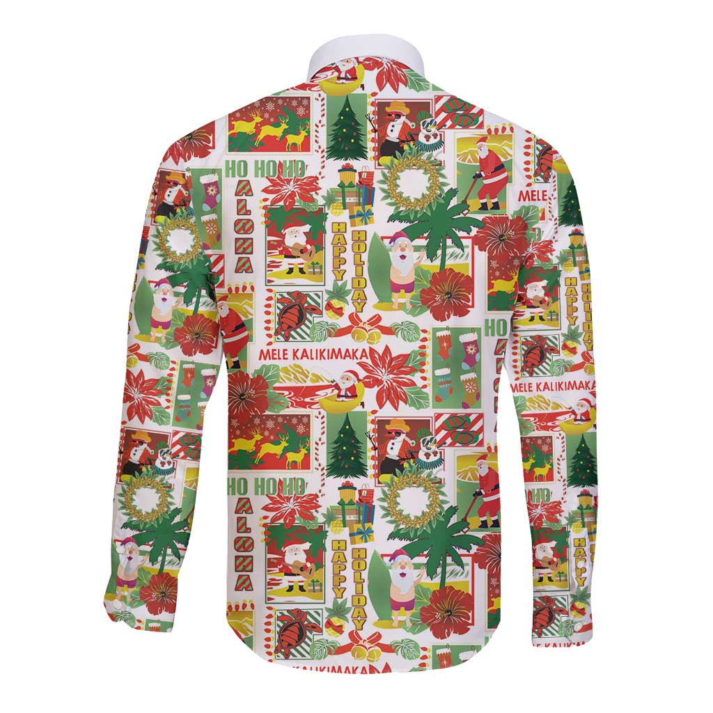 Hawaiian Santa Christmas Pattern Long Sleeve Button Shirt White Version LT01 - Polynesian Pride