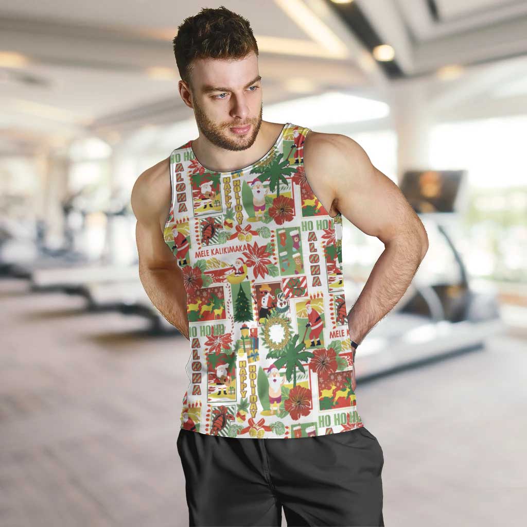Hawaiian Santa Christmas Pattern Men Tank Top White Version LT01 Red - Polynesian Pride