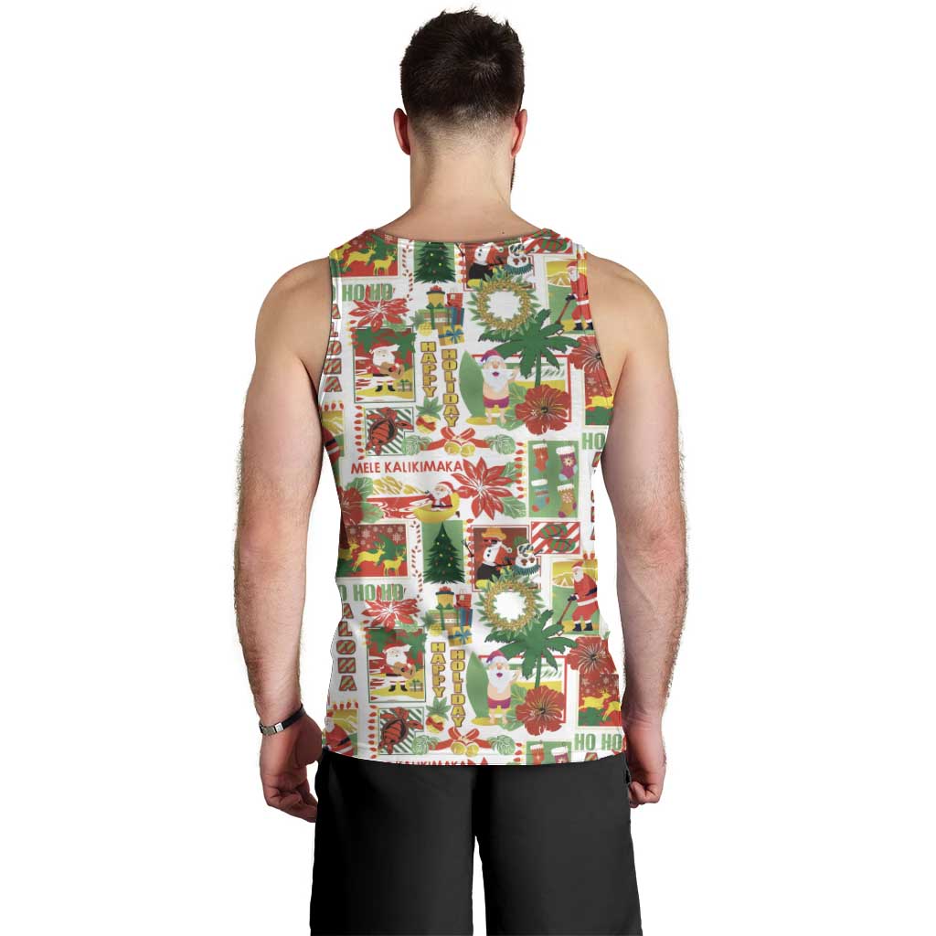 Hawaiian Santa Christmas Pattern Men Tank Top White Version LT01 - Polynesian Pride