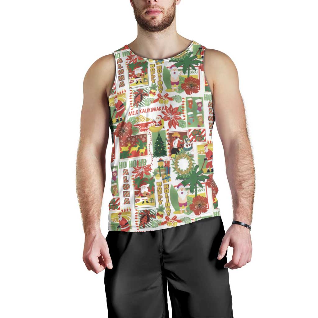 Hawaiian Santa Christmas Pattern Men Tank Top White Version LT01 - Polynesian Pride