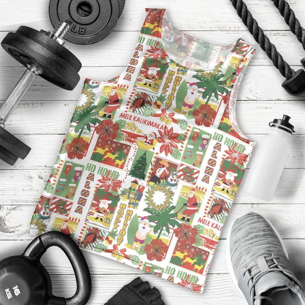 Hawaiian Santa Christmas Pattern Men Tank Top White Version LT01 - Polynesian Pride
