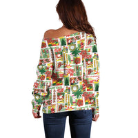 Hawaiian Santa Christmas Pattern Off Shoulder Sweater White Version LT01 - Polynesian Pride