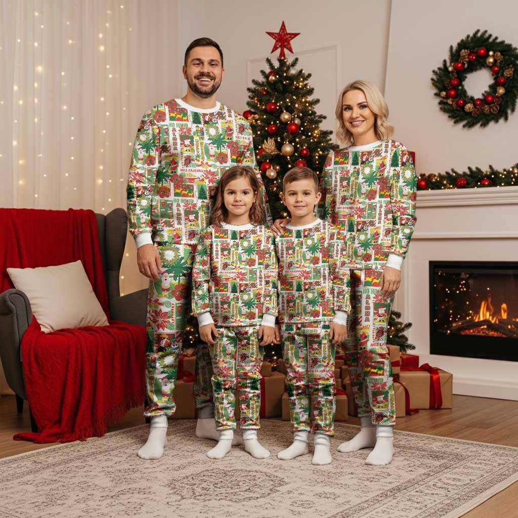 Hawaiian Santa Christmas Pattern Christmas Pajama Set White Version LT01 - Polynesian Pride